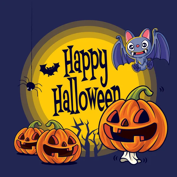Šťastný Halloween Karikatura Roztomilý Jack Lucerna Oranžová Dýně Netopýr Znaky — Stockový vektor
