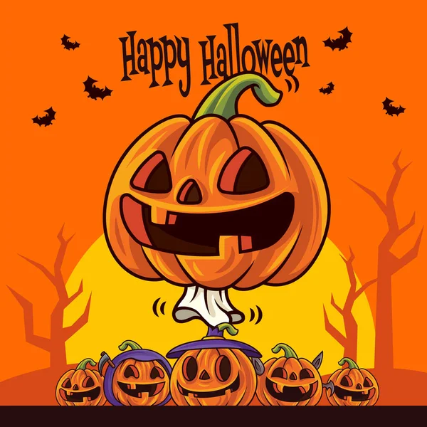 Joyeux Halloween Cartoon Mignon Jack Lanterne Citrouille Rire Avec Groupe — Image vectorielle