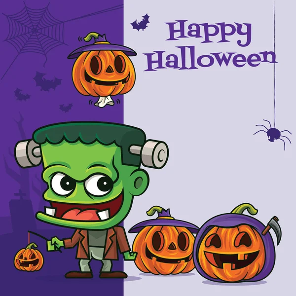 Cadılar bayramı tabelasında çeşitli komik balkabaklı şirin Frankenstein canavarı.