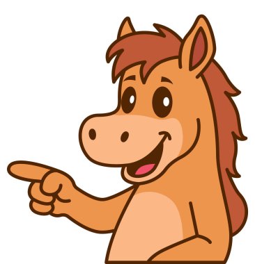 Çizgi filmdeki şirin at karakteri sol eli gösteriyor.