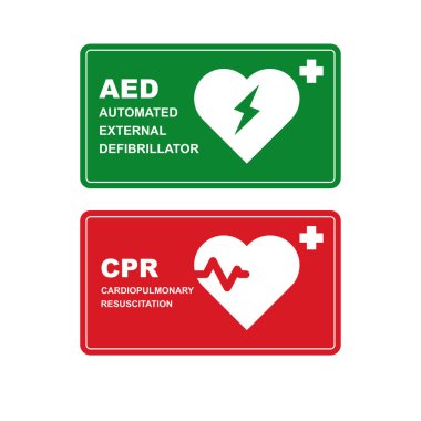 AED Acil Durum Defibrilatörü, AED AID CPR, beyaz arkaplanda izole edilmiş vektör simgesi