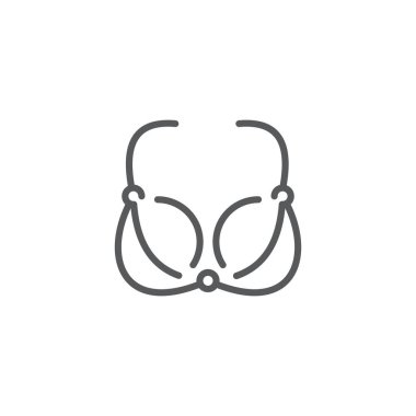 Kadın sutyen iç çamaşırı ikonu. Ekipman sembolü, çizgi, renk, bej arkaplanda taslak biçiminde piktogram. Boks eldivenleri mobil konsept ve web tasarımı için imzalanır. Vektör grafikleri