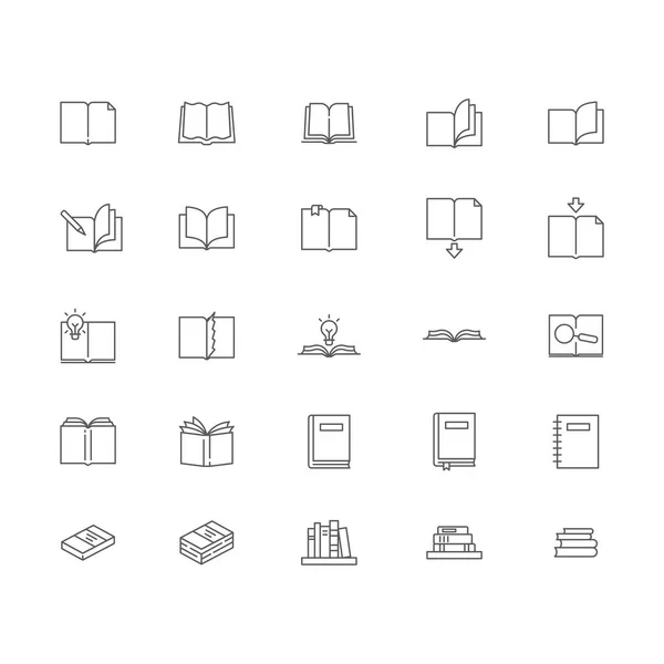 Books Icons Set Linear Style Symbols Collection Outline Signs Pack — Stock Vector