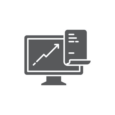 İş grafiği grafik ikonu, renk, çizgi, taslak vektör işareti, beyaz üzerine izole doğrusal resim çizimi içeren bilgisayar monitörü. Sembol, logo çizimi. Düzenlenebilir felç. Piksel mükemmel