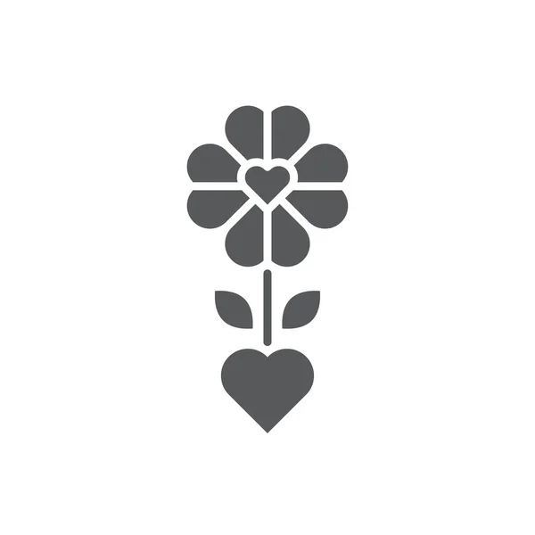 花与爱情心形图标 轮廓矢量符号 线性风格象形文字隔离在白色上 标识插图 可编辑的中风 Pixel完美 — 图库矢量图片
