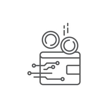 dijital cüzdan yaratıcı renk, çizgi, taslak vektör işareti, beyaz üzerine izole edilmiş doğrusal resim. Sembol, logo illüstrasyonu