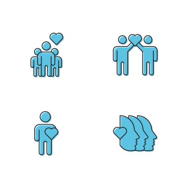 Arkadaşlık ve aşk ikonu, renk, çizgi, dış hat vektör işareti, beyaz üzerine izole edilmiş doğrusal resim. Sembol, logo illüstrasyonu.