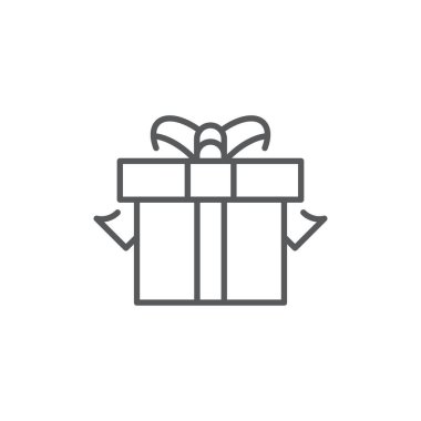 Hediye kutusu simgesi, renk, çizgi, dış hat vektör işareti, beyaz üzerine izole edilmiş doğrusal resim. Sembol, logo illüstrasyonu.