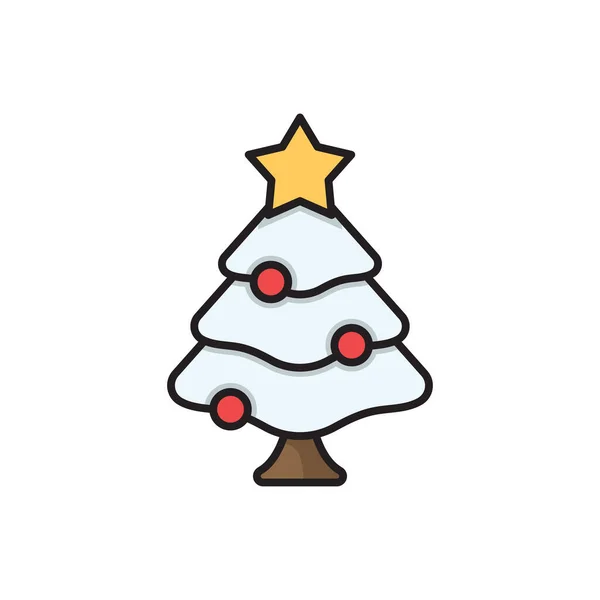 Weihnachtsbaum Symbol Farbe Linie Umrissvektorzeichen Lineares Stilpiktogramm Auf Weiß Isoliert — Stockvektor