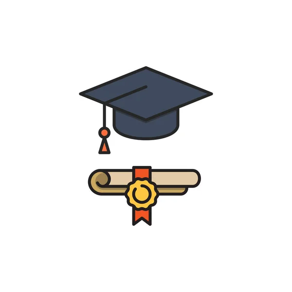 Sombrero Graduación Icono Diploma Color Línea Signo Vector Contorno Pictograma — Vector de stock