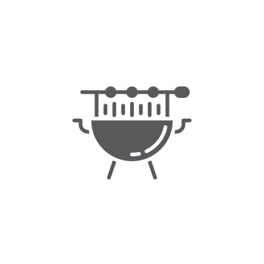 Izgara bbq simgesi, renk, çizgi, taslak vektör işareti, beyaz üzerine izole edilmiş doğrusal resim. Sembol, logo illüstrasyonu