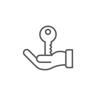 Ev anahtarı simgesi, renk, çizgi, taslak vektör işareti, beyaz üzerine izole edilmiş doğrusal resim. Sembol, logo illüstrasyonu