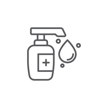 El dezenfektanı ikonu, renk, çizgi, taslak vektör işareti, beyaz üzerine izole edilmiş doğrusal resim. Sembol, logo illüstrasyonu