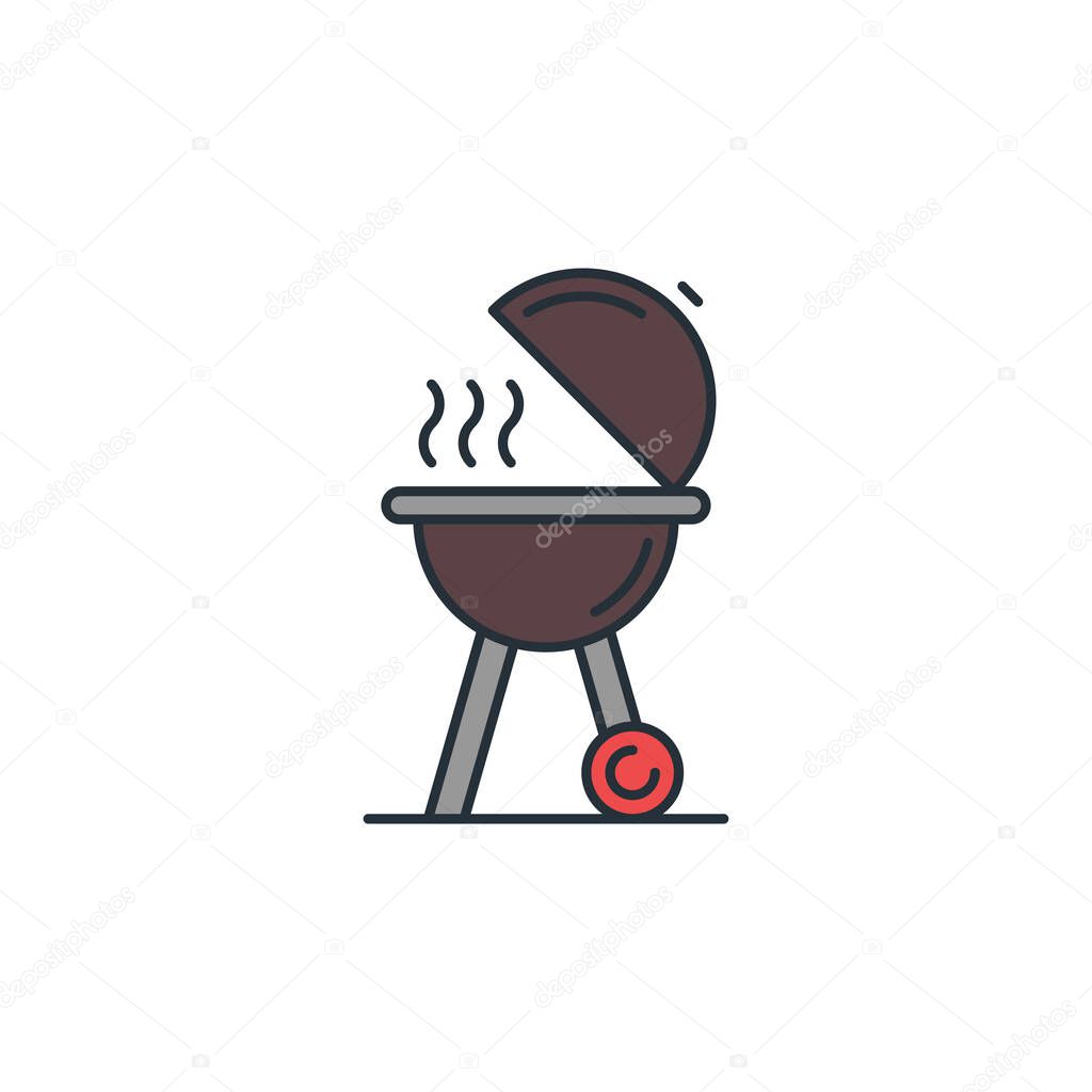 Grill bbq icon, color, line, outline vector sign, linear style pictogram isolated on white. Symbol, logo illustration