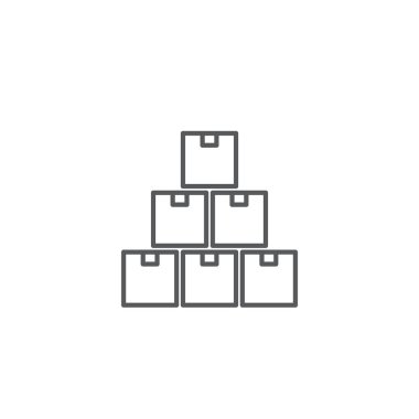 Envanter konsepti simgesi, renk, çizgi, dış hatlar vektör işareti, beyaz üzerine izole edilmiş doğrusal resim. Sembol, logo illüstrasyonu