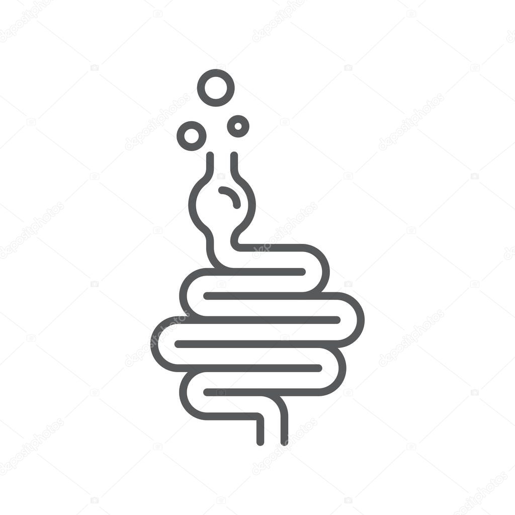 Intestinal gas icon, color, line, outline vector sign, linear style pictogram isolated on white. Symbol, logo illustration