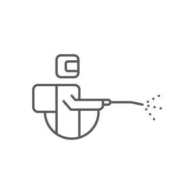 Mite disinfectant man icon, color, line, outline vector sign, linear style pictogram isolated on white. Symbol, logo illustration
