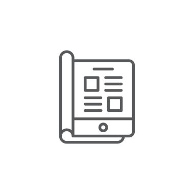 Çevrimiçi dergi simgesi, renk, çizgi, taslak vektör işareti, beyaz üzerine izole edilmiş doğrusal resim. Sembol, logo illüstrasyonu