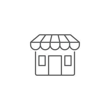 Mağaza simgesi, renk, çizgi, taslak vektör işareti, beyaz üzerine izole edilmiş doğrusal resim. Sembol, logo illüstrasyonu