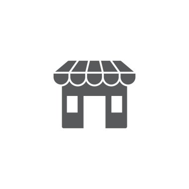 Mağaza simgesi, renk, çizgi, taslak vektör işareti, beyaz üzerine izole edilmiş doğrusal resim. Sembol, logo illüstrasyonu