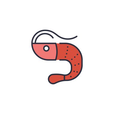 Karides deniz ürünleri ikonu, renk, çizgi, dış hat vektör işareti, beyaz üzerine izole edilmiş doğrusal resim. Sembol, logo illüstrasyonu