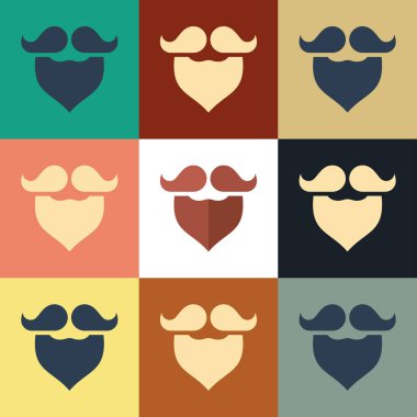 Bıyık ve sakal ikonu renk arkaplanda izole edilmiş. Berber dükkanı sembolü. Yüz kılı stili. Klasik tarzda çizim. Vektör İllüstrasyonu