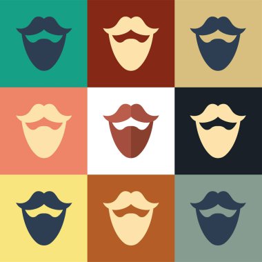 Bıyık ve sakal ikonu renk arkaplanda izole edilmiş. Berber dükkanı sembolü. Yüz kılı stili. Klasik tarzda çizim. Vektör İllüstrasyonu