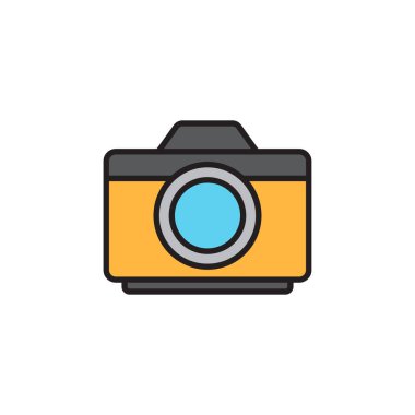 Fotoğraf makinesi simgesi renk arkaplanında izole edildi. Fotoğraf makinesi simgesi. Klasik tarzda çizim. Vektör İllüstrasyonu