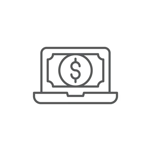 Gouden Lijn Laptop Met Dollarsymbool Pictogram Geïsoleerd Donkerblauwe Achtergrond Online — Stockvector