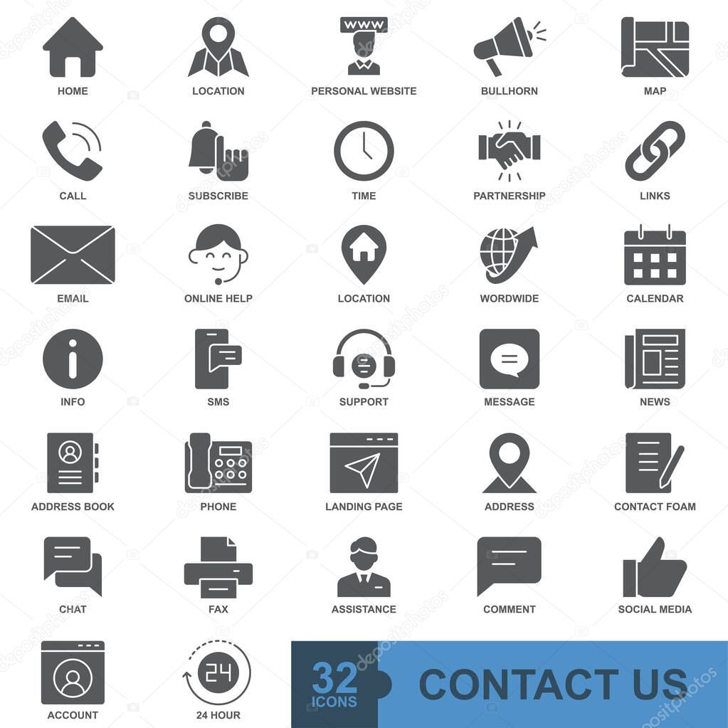 Contact us minimal thin line, solid, glyph, color, web icon set. Outline icons collection. Simple vector illustration.