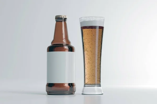Botellas Cerveza Con Etiqueta Vacía —  Fotos de Stock