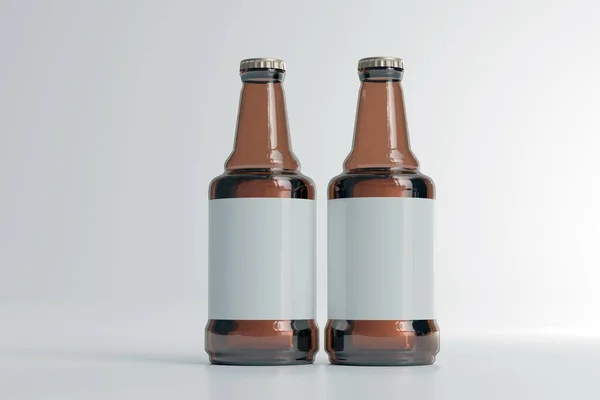 Μπουκάλια Μπύρας Άδεια Ετικέτα — Φωτογραφία Αρχείου