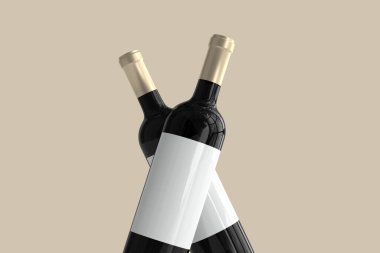 Boş Etiketli Kırmızı Şarap Şişe ve Alışveriş Torbası