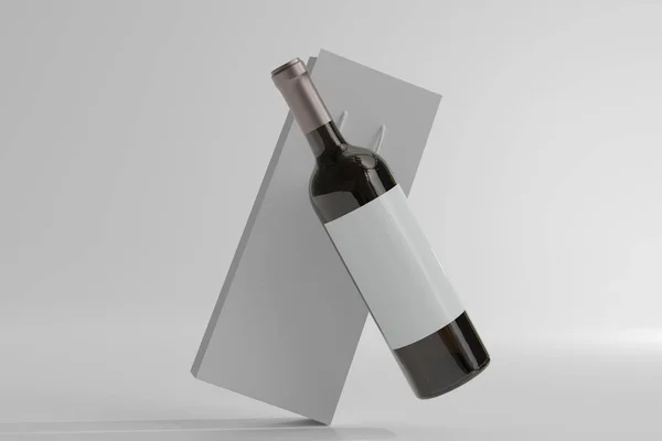Boş Etiketli Kırmızı Şarap Şişe — Stok fotoğraf