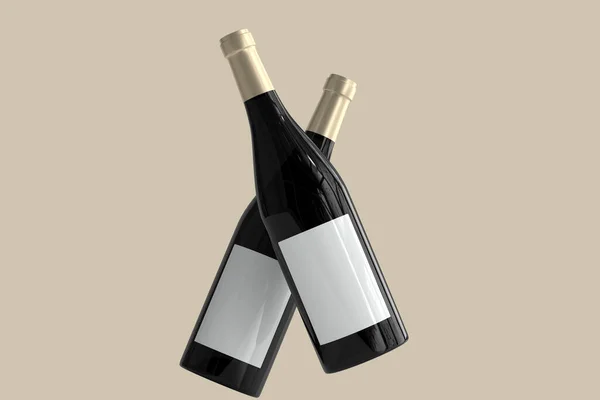 红葡萄酒瓶及空标签购物袋 — 图库照片