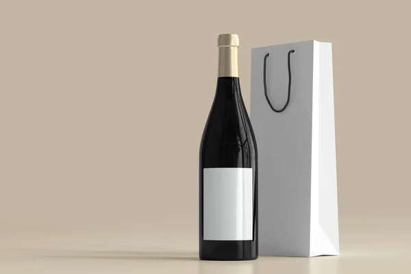 Bottiglia Vino Rosso Shopping Bag Con Etichetta Vuota — Foto Stock