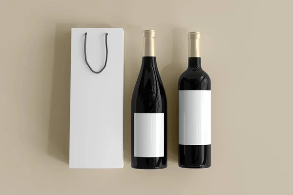 Red Wine Bottle Shopping Bag Empty Label — Stock Photo, Image