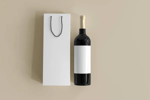 Red Wine Bottle Shopping Bag Empty Label — Stock Photo, Image