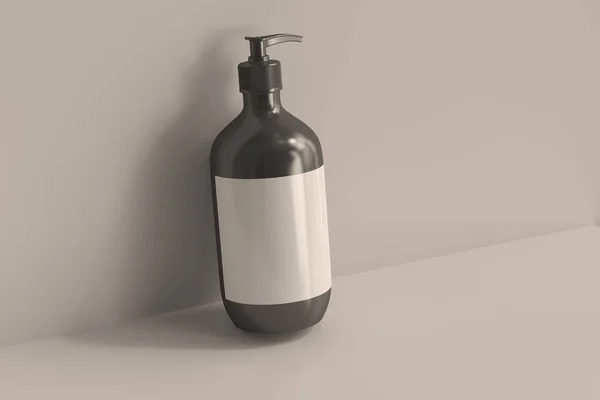 Botellas Cosméticas Con Representación Etiquetas Blanco — Foto de Stock