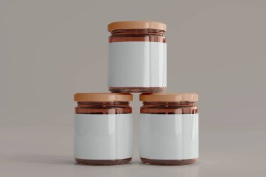 Kehribar Cam Gıda Kavanozu Boş Etiket 3B Hazırlama