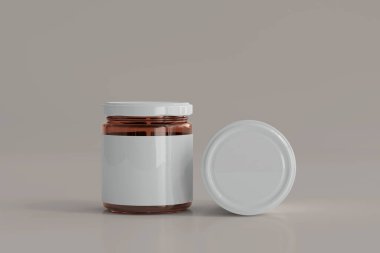 Kehribar Cam Gıda Kavanozu Boş Etiket 3B Hazırlama