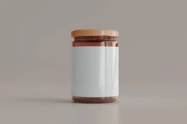 Amber Glass Food Pot Met Blanco Label Rendering — Stockfoto