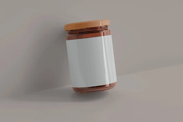 Amber Glass Food Pot Met Blanco Label Rendering — Stockfoto