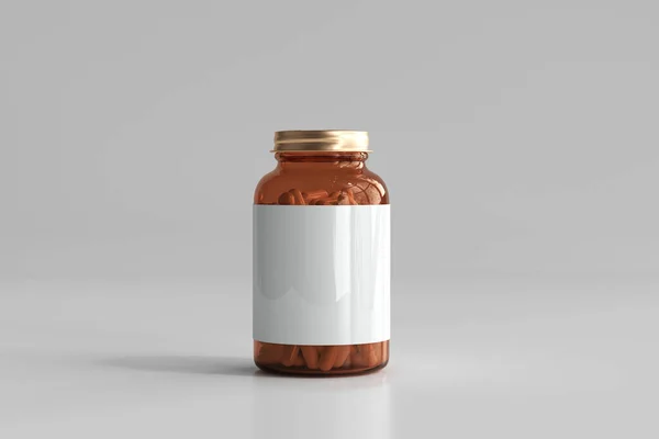 Amber Medicina Pílulas Garrafa Rendering — Fotografia de Stock