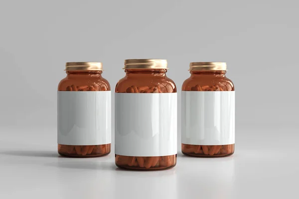 Amber Gyógyszer Tabletták Üveg Renderelés — Stock Fotó