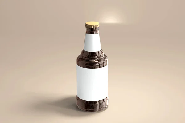 Botella Cerveza Con Etiqueta Vacía Renderizado —  Fotos de Stock