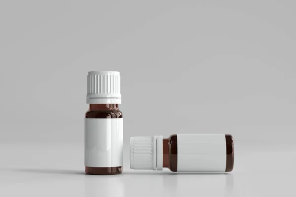 Borostyán Üveg Gyógyszeres Palack Üres Címkével — Stock Fotó