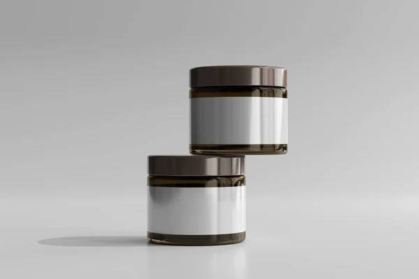 Geïsoleerde Amber Glass Cosmetic Jar Rendering — Stockfoto