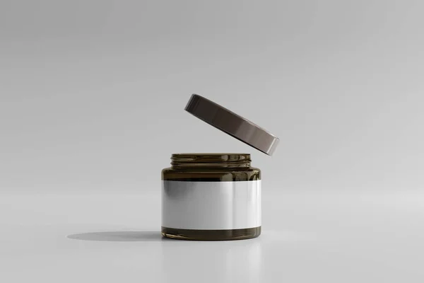 Geïsoleerde Amber Glass Cosmetic Jar Rendering — Stockfoto