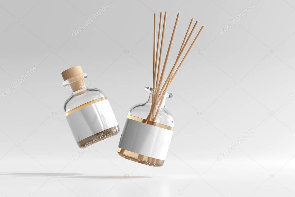 Isolated Incense Air Freshener Reed Diffuser Glass Bottle 3D Rendering